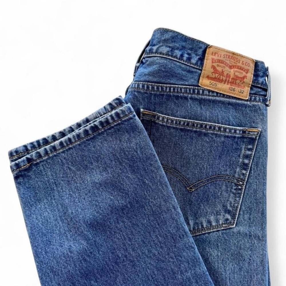 Levis 505 Regular Fit Straight Leg Jeans Mens 36x32 Blue Medium Wash Denim